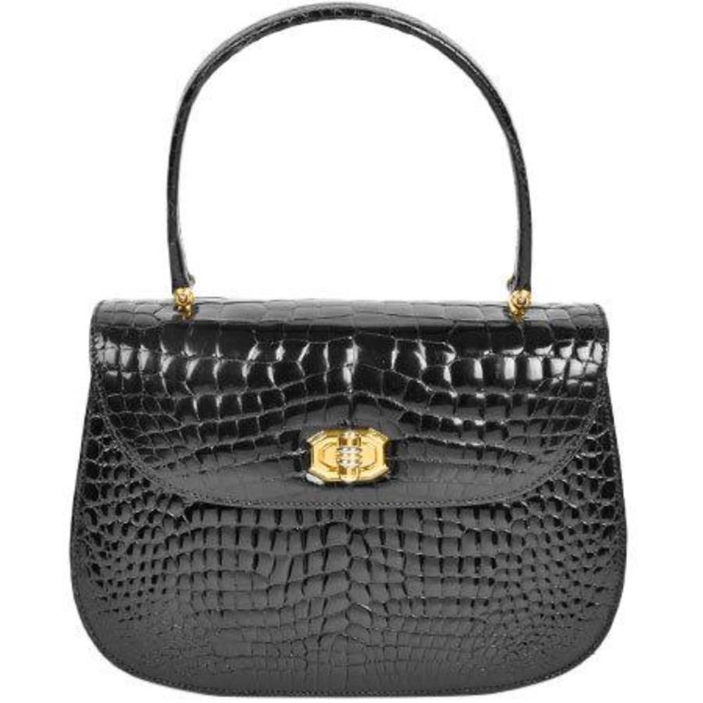 Gucci Old Gucci Handbag Crocodile Black Gold Crest